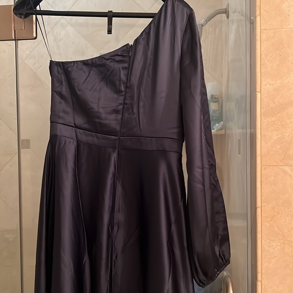 Navy blue satin long slit dress - Picture 5 of 8